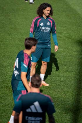 Real Madrid training session Marc Cucurella of Real Madrid CF is seen training with his teammates during the training session ahead of their LaLiga EA Sports football match against Real Sociedad at Ciudad Real Madrid on August 25, 2026 in Madrid, Spain. Madrid Ciudad Real Madrid Madrid Spain Copyright: xAlbertoxGardinx AGardin_20260825_Foot_Rea_Mad_Tra_0108