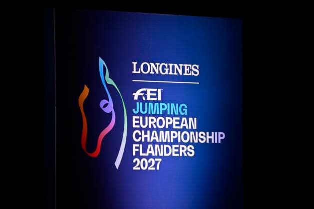 Longines FEI Jumping European Championship, EM, Europameisterschaft Flanders 2027 - Media Activities 25 08 2026 WAREGEM, BELGIUM - AUGUST 25 : Illustrative picture showing the logo of Longines FEI Jumping European Championship Flanders 2027 during the press conference, PK, Pressekonferenz ahead of the FEI Jumping European Championship Flanders 2027 on August 25, 2026 in Waregem, Belgium, 25 08 2026 Waregem Belgium  Copyright: xTomasxSiskx