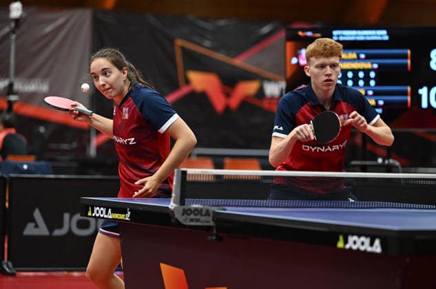 Second round of qualification mixed doubles of Table tennis, Tischtennis during the WTT Feeder Olomouc, Czech Republic, August 25, 2026. Jana Vasenkova and Jan Skalda of Czech Republic. (CTKxPhoto LudekxPerina) CTKPhotoP2026082502374  CTKPhotoP2026082502374