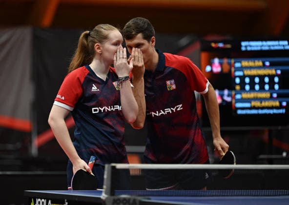 Second round of qualification mixed doubles of Table tennis, Tischtennis during the WTT Feeder Olomouc, Czech Republic, August 25, 2026. Pictured Veronika Polakova, Jiri Martinko of Czech Republic. (CTKxPhoto LudekxPerina) CTKPhotoP2026082502846  CTKPhotoP2026082502846
