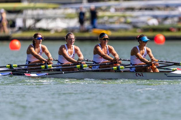 World Rowing Championships AMSTERDAM, NL - AUGUST 25: Milla Massemin, Violaine Aernoudts, Margaux Bailleul and Claire Bove of France during World Rowing Championships at Bosbaan on August 25, 2026 in Amsterdam, Netherlands. Amsterdam Bosbaan Netherlands Content not available for redistribution in The Netherlands directly or indirectly through any third parties. Copyright: xMarcelxvanxPlateringenx