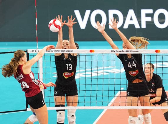 Hungary v Germany - CEV EuroVolley 2026 ISTANBUL, TURKIYE - AUGUST 25: Anett Nemeth (13) of Hungary in action against Leana Grozer (18) of Germany during the CEV EuroVolley 2026 Women Group A match between Hungary and Germany at Sinan Erdem Sports Hall, on August 25, 2026 in Istanbul, Turkiye. Esra Bilgin Anadolu Istanbul Turkey. Editorial use only. Please get in touch for any other usage.  Copyright: x2026xAnadoluxEsraxBilginx