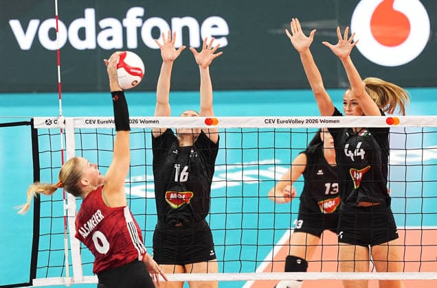 Hungary v Germany - CEV EuroVolley 2026 ISTANBUL, TURKIYE - AUGUST 25: Brigitta Petrenko (16) of Hungary in action against Lina Alsmeier (9) of Germany during the CEV EuroVolley 2026 Women Group A match between Hungary and Germany at Sinan Erdem Sports Hall, on August 25, 2026 in Istanbul, Turkiye. Esra Bilgin Anadolu Istanbul Turkey. Editorial use only. Please get in touch for any other usage.  Copyright: x2026xAnadoluxEsraxBilginx