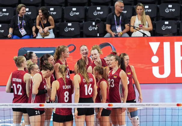 Hungary v Germany - CEV EuroVolley 2026 ISTANBUL, TURKIYE - AUGUST 25: Players of Germany celebrate after winning the CEV EuroVolley 2026 Women Group A match between Hungary and Germany at Sinan Erdem Sports Hall, on August 25, 2026 in Istanbul, Turkiye. Esra Bilgin Anadolu Istanbul Turkey. Editorial use only. Please get in touch for any other usage.  Copyright: x2026xAnadoluxEsraxBilginx