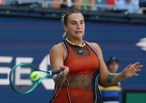 August 25, 2026, New York City, New York, USA: ARYNA SABALENKA during the match mixed doubles round 1 16 final US Open with N. Djokovic (Serbia) against H. Patten (Great Britain) and K. Siniakova (Czech Republic). New York, USA. Tennis: US Open - Aryna Sabalenka Double Mix  - ZUMAc278 20260825_zsp_c278_010 Copyright: xMarcinxCholewinskix
