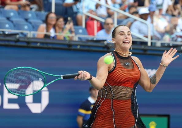August 25, 2026, New York City, New York, USA: ARYNA SABALENKA during the match mixed doubles round 1 16 final US Open with N. Djokovic (Serbia) against H. Patten (Great Britain) and K. Siniakova (Czech Republic). New York, USA. Tennis: US Open - Aryna Sabalenka Double Mix  - ZUMAc278 20260825_zsp_c278_011 Copyright: xMarcinxCholewinskix