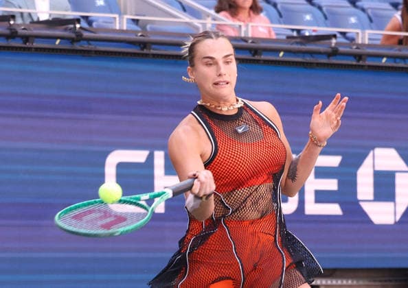August 25, 2026, New York City, New York, USA: ARYNA SABALENKA during the match mixed doubles round 1 16 final US Open with N. Djokovic (Serbia) against H. Patten (Great Britain) and K. Siniakova (Czech Republic). New York, USA. Tennis: US Open - Aryna Sabalenka Double Mix  - ZUMAc278 20260825_zsp_c278_015 Copyright: xMarcinxCholewinskix