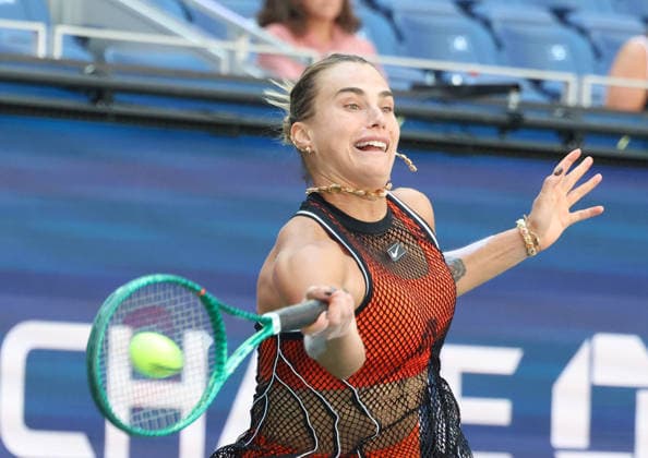 August 25, 2026, New York City, New York, USA: ARYNA SABALENKA during the match mixed doubles round 1 16 final US Open with N. Djokovic (Serbia) against H. Patten (Great Britain) and K. Siniakova (Czech Republic). New York, USA. Tennis: US Open - Aryna Sabalenka Double Mix  - ZUMAc278 20260825_zsp_c278_016 Copyright: xMarcinxCholewinskix