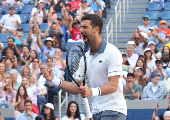 August 25, 2026, New York City, New York, USA: NOVAK DJOKOVIC (Serbia) during the match mixed doubles round 1 16 final of US Open with A. Sabalenka against H. Patten (Great Britain) and K. Siniakova (Czech Republic). New York, USA. Tennis: US Open - Novak Djokovic Double Mix  - ZUMAc278 20260825_zsp_c278_020 Copyright: xMarcinxCholewinskix