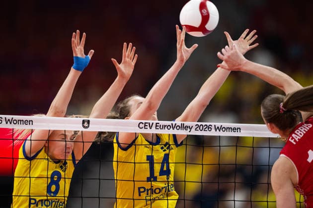 260825 Elma Olofsson and Hanna Hellvig of Sweden during the CEV EuroVolley 2026 group stage volleyball match between Sweden and Croatia on August 25, 2026 in Gothenburg. Photo: Mathias Bergeld BILDBYRAN kod MB MB1406 volleyboll volleyball cev eurovolley 2026 volleyboll-em sverige croatia sweden day 5 dam bbeng kroatien women kvinner *** August 25, 2026: Elma Olofsson and Hanna Hellvig of Sweden during the CEV EuroVolley 2026 group stage volleyball match between Sweden and Croatia on August 25, 2026 in Gothenburg. Photo by Mathias Bergeld. BILDBYRAN code MB MB1406 volleyball CEV EuroVolley 2026 European Volleyball Championship Sweden Croatia Day 5 women s women s volleyball  Copyright: MATHIASxBERGELD BB260825MB016