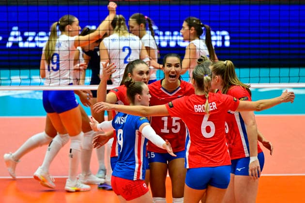 Czech players react during the Women s European Volleyball Championships Group B match Czech Republic vs Ukraine, on August 25, 2026, in Brno, Czech Republic. (CTKxPhoto VaclavxSalek) CTKPhotoP2026082505790  CTKPhotoP2026082505790