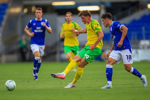 Cardiff City v Norwich City Carabao Cup Oscar Schwartau of Norwich City during the Carabao Cup Second Round match at the Cardiff City Stadium, Cardiff 25 08 2026 UK Newspapers OUT Copyright: xGeraintxNicholasx FIL-23831-0046