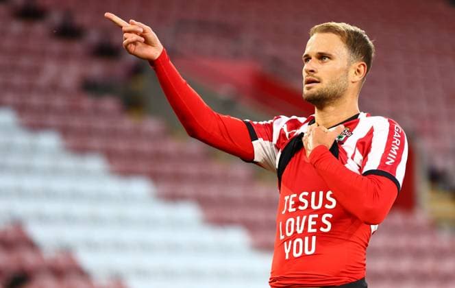 Leo Scienza of Southampton celebrates scoring a goal after making the score 1-0. Southampton v West Ham United, EFL Carabao Cup, Second Round, Football, St Mary s Stadium, Southampton, UK - 25 Aug 2026Southampton St Mary s Stadium United Kingdom EDITORIAL USE ONLY No use with unauthorised audio, video, data, fixture lists, club league logos or live services. Online in-match use limited to 120 images, no video emulation. No use in betting, games or single club league player publications. Copyright: xJamesxMarsh Shutterstockx 17114998ao