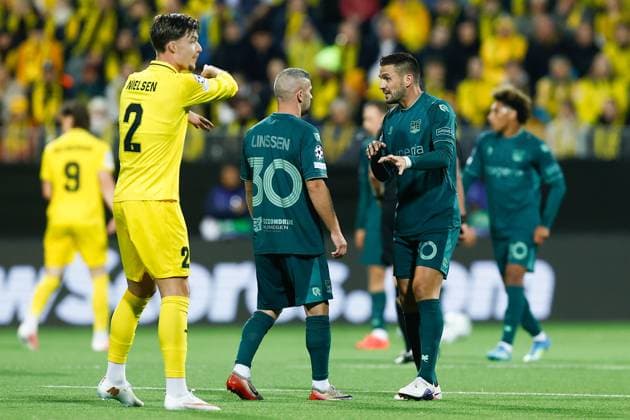 BODO , 25-08-2026 , Aspmyra Stadion , Champions League , knockout phase match 2 of 2 , season 2026 2027 , Bodo Glimt - NEC , picture shows NEC Nijmegen player Bryan Linssen and NEC Nijmegen player Dusan Tadic Bodo Glimt - NEC  x206045257x Copyright: