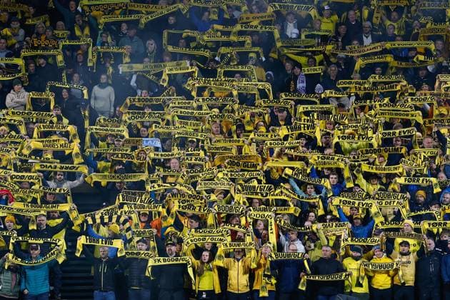 BODO , 25-08-2026 , Aspmyra Stadion , Champions League , knockout phase match 2 of 2 , season 2026 2027 , Bodo Glimt - NEC , picture shows fans of Bodo Glimt Bodo Glimt - NEC  x206046541x Copyright: