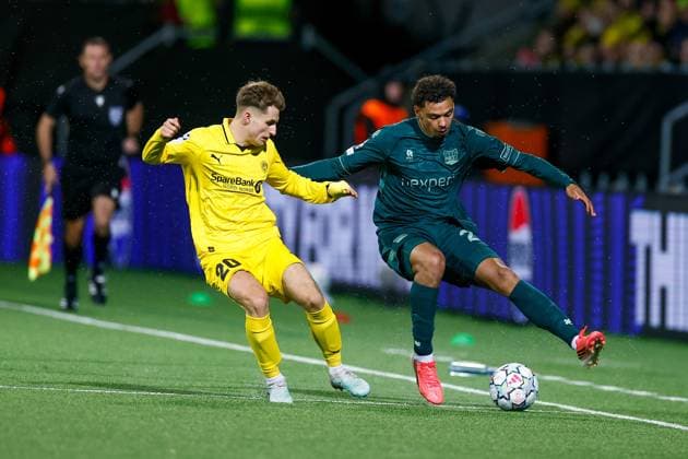 BODO , 25-08-2026 , Aspmyra Stadion , Champions League , knockout phase match 2 of 2 , season 2026 2027 , Bodo Glimt - NEC , picture shows NEC Nijmegen player Deveron Fonville and Bodo Glimt player Fredrik Sjovold Bodo Glimt - NEC  x206046752x Copyright:
