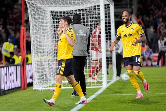 Carabao Cup round 2 Nottingham Forest v Leeds Rhinos Daniel James of Leeds United celebrates his goal to make it 0-1 during the Carabao Cup round 2 match Nottingham Forest vs Leeds Rhinos at City Ground, Nottingham, United Kingdom on 25 August 2026 (Photo by Maynard Manyowa News Images) Nottingham City Ground Nottinghamshire United Kingdom Copyright: xMaynardxManyowa NewsxImagesx