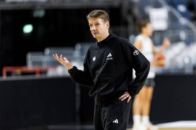 COLOGNE, GERMANY - AUGUST 25: Olaf Lange (Head Coach Germany) during media training of DBB Germany women at Lanxess Arena on August 25, 2026 in Cologne, Germany. North Rhine Westphalia Germany Copyright: xSteffiexWunderlx