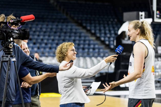COLOGNE, GERMANY - AUGUST 25: Marie Guelich (Gülich, Germany, 21) during media training of DBB Germany women at Lanxess Arena on August 25, 2026 in Cologne, Germany. North Rhine Westphalia Germany Copyright: xSteffiexWunderlx