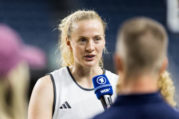 COLOGNE, GERMANY - AUGUST 25: Marie Guelich (Gülich, Germany, 21) during media training of DBB Germany women at Lanxess Arena on August 25, 2026 in Cologne, Germany. North Rhine Westphalia Germany Copyright: xSteffiexWunderlx