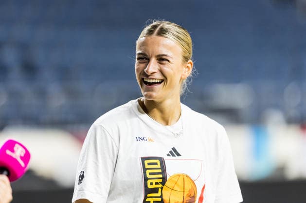 COLOGNE, GERMANY - AUGUST 25: Alexandra Wilke (Germany, 3) smiling during media training of DBB Germany women at Lanxess Arena on August 25, 2026 in Cologne, Germany. North Rhine Westphalia Germany Copyright: xSteffiexWunderlx