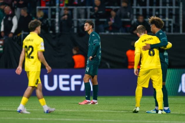 BODO , 25-08-2026 , Aspmyra Stadion , Champions League , knockout phase match 2 of 2 , season 2026 2027 , Bodo Glimt - NEC , picture shows NEC Nijmegen player Deveron Fonville dejected after the match Bodo Glimt - NEC  x206048168x Copyright: