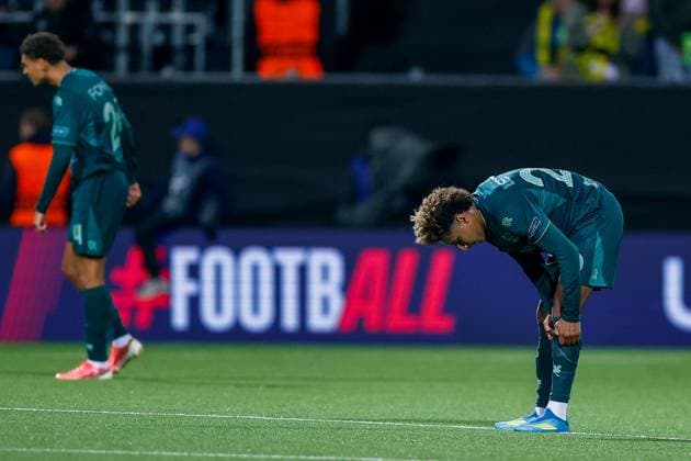 BODO , 25-08-2026 , Aspmyra Stadion , Champions League , knockout phase match 2 of 2 , season 2026 2027 , Bodo Glimt - NEC , picture shows NEC Nijmegen player Noe Lebreton dejected after the match Bodo Glimt - NEC  x206048191x Copyright: