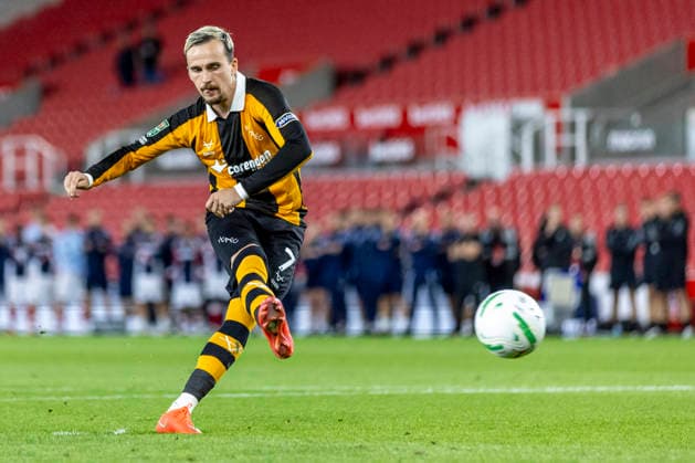 25th August 2026; Bet365 Stadium, Stoke, Staffordshire, England; Carabao Cup Football, Stoke City versus Hull City; Liam Millar of Hull City scores a penalty TimxWilliams