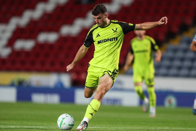 25th August 2026; Ewood Park, Blackburn, England; Carabao Cup Football, Blackburn Rovers versus Sheffield United; Tom Cannon of Sheffield United prepares to shoot AidanxHunter