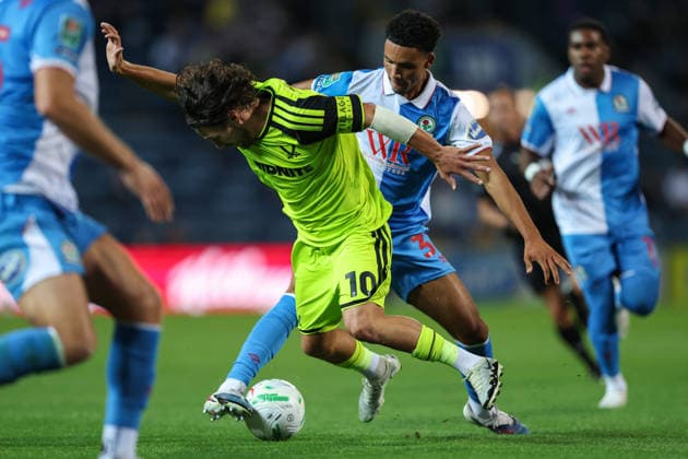 25th August 2026; Ewood Park, Blackburn, England; Carabao Cup Football, Blackburn Rovers versus Sheffield United; Kristi Montgomery of Blackburn Rovers tackles Callum O Hare of Sheffield United AidanxHunter