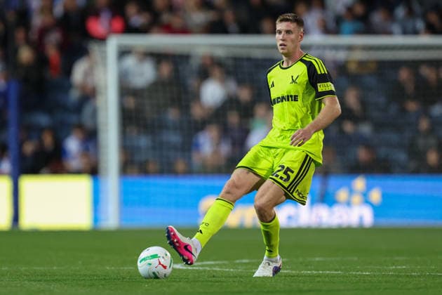 25th August 2026; Ewood Park, Blackburn, England; Carabao Cup Football, Blackburn Rovers versus Sheffield United; Mark McGuinness of Sheffield United passes the ball AidanxHunter