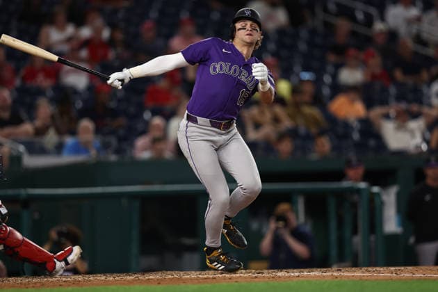 August 25, 2026, Washington D.C, District Of Columbia, United States: Washington, DC; Colorado Rockies center fielder Cole Carrigg (16) strikes out during the Major League Baseball game between the Washington Nationals and the Colorado Rockies at Nationals Park on Tuesday, August 25, 2026. The Rockies beat the Nationals 3-1. MLB, Baseball Herren, USA Colorado Rockies 3:1 Washington Nationals  - ZUMAp258 20260825_znp_p258_024 Copyright: xStevexPrakopex
