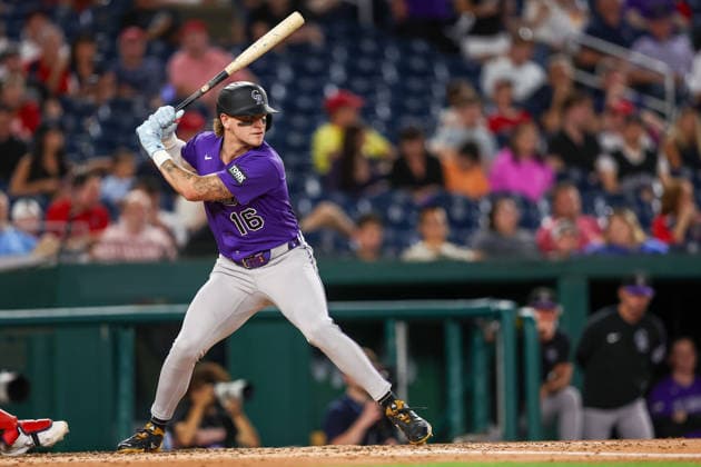 August 25, 2026, Washington D.C, District Of Columbia, United States: Washington, DC; Colorado Rockies center fielder Cole Carrigg (16) bats during the Major League Baseball game between the Washington Nationals and the Colorado Rockies at Nationals Park on Tuesday, August 25, 2026. The Rockies beat the Nationals 3-1. MLB, Baseball Herren, USA Colorado Rockies 3:1 Washington Nationals  - ZUMAp258 20260825_znp_p258_031 Copyright: xStevexPrakopex