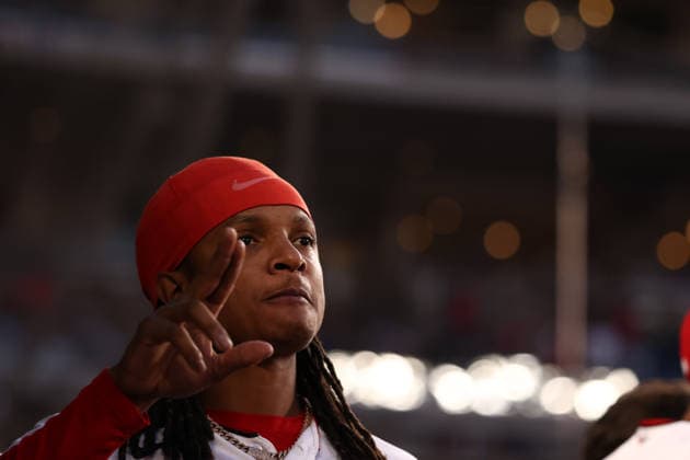 August 25, 2026, Washington D.C, District Of Columbia, United States: Washington, DC; Washington Nationals shortstop CJ Abrams (5) looks onto the field between innings during the Major League Baseball game between the Washington Nationals and the Colorado Rockies at Nationals Park on Tuesday, August 25, 2026. The Rockies beat the Nationals 3-1. MLB, Baseball Herren, USA Colorado Rockies 3:1 Washington Nationals  - ZUMAp258 20260825_znp_p258_037 Copyright: xStevexPrakopex