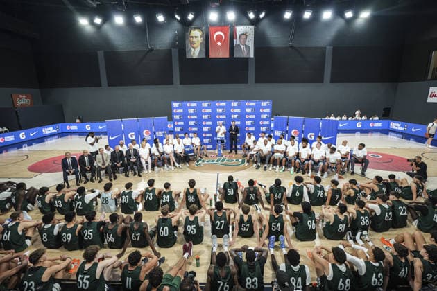 Basketball Without Borders Next Up boys camp opens in Istanbul ISTANBUL, TURKIYE - AUGUST 26: Participants gather during the opening ceremony of the Basketball Without Borders (BWB) Next Up boys camp, organized jointly by the NBA, Basketball Herren, USA FIBA, and the Turkish Basketball Federation (TBF), at the Turkcell Basketball Development Center in Istanbul, Turkiye, on August 26, 2026. The prestigious youth development initiative brings together elite young male basketball talent from across the region for intensive training sessions and leadership workshops. Agit Erdi Ulukaya Anadolu Istanbul Turkey. Editorial use only. Please get in touch for any other usage.  Copyright: x2026xAnadoluxAgitxErdixUlukayax