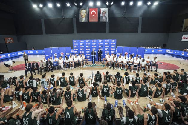 Basketball Without Borders Next Up boys camp opens in Istanbul ISTANBUL, TURKIYE - AUGUST 26: Participants gather during the opening ceremony of the Basketball Without Borders (BWB) Next Up boys camp, organized jointly by the NBA, Basketball Herren, USA FIBA, and the Turkish Basketball Federation (TBF), at the Turkcell Basketball Development Center in Istanbul, Turkiye, on August 26, 2026. The prestigious youth development initiative brings together elite young male basketball talent from across the region for intensive training sessions and leadership workshops. Agit Erdi Ulukaya Anadolu Istanbul Turkey. Editorial use only. Please get in touch for any other usage.  Copyright: x2026xAnadoluxAgitxErdixUlukayax