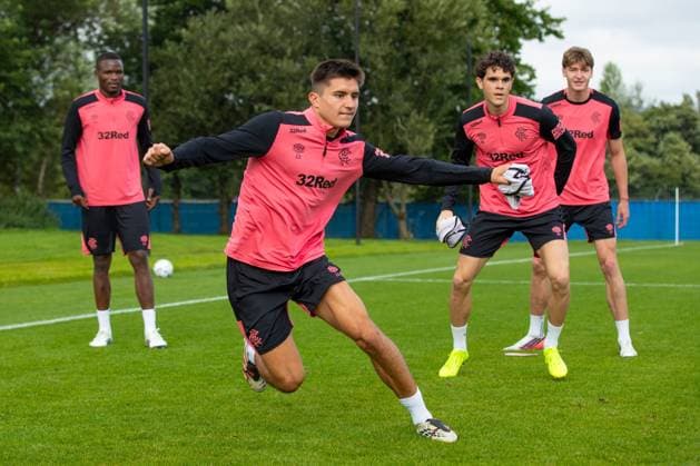 Vanja Dragojevic and his team mates Olwethu Makhanya, Kosta Nedeljkovic and Ryan Naderi training ahead of tomorrow s UEFA Conference League qualifying match against Jablonec. Rangers Training - The Rangers Training Centre, Glasgow, Lanarkshire, Scotland, UK - 26 Aug 2026Glasgow The Rangers Training Centre Lanarkshire United Kingdom  Copyright: xO Rourke RangersxFC Shutterstockx 17117524f