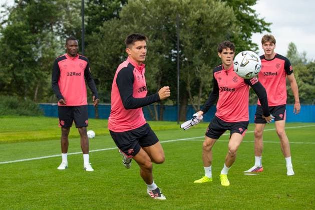 Vanja Dragojevic and his team mates Olwethu Makhanya, Kosta Nedeljkovic and Ryan Naderi training ahead of tomorrow s UEFA Conference League qualifying match against Jablonec. Rangers Training - The Rangers Training Centre, Glasgow, Lanarkshire, Scotland, UK - 26 Aug 2026Glasgow The Rangers Training Centre Lanarkshire United Kingdom  Copyright: xO Rourke RangersxFC Shutterstockx 17117524d