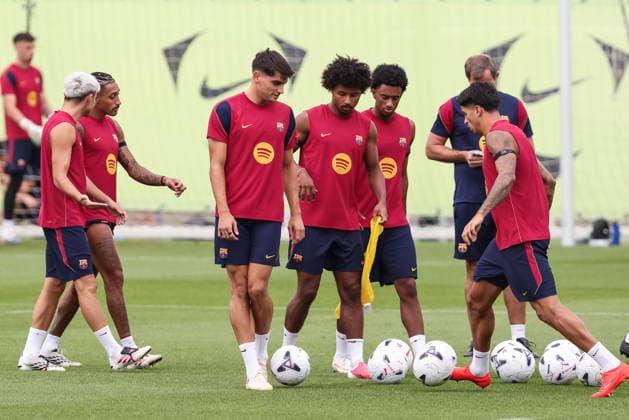 August 26, 2026, Sant Joan Despi, Barcelona, Spain: Gerard Martin, Karim Adeyemi, Alejandro Balde and Joao Cancelo during the training day of FC Barcelona, Barca ahead the Spanish League, Laliga EA Sports, football match against Athletic Club at Ciudad Esportiva Joan Gamper on August 26, 2026 in Sant Joan Despi, Barcelona, Spain. FC Barcelona Training And press conference, PK, Pressekonferenz - LaLiga EA Sports  - ZUMAa181 20260826_zaa_a181_031 Copyright: xJavierxBorregox