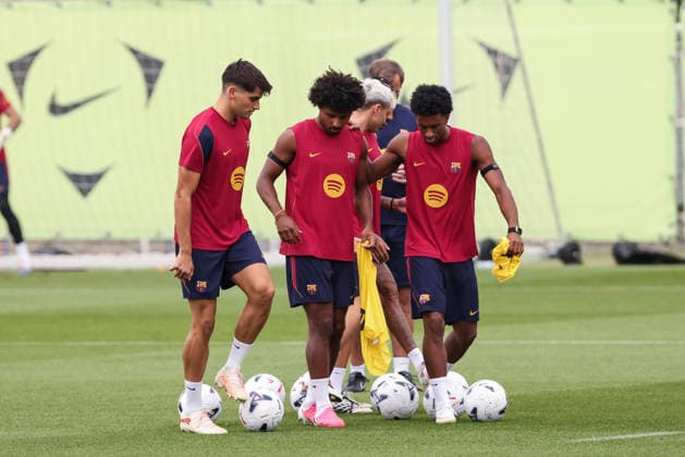 August 26, 2026, Sant Joan Despi, Barcelona, Spain: Gerard Martin, Karim Adeyemi and Alejandro Balde during the training day of FC Barcelona, Barca ahead the Spanish League, Laliga EA Sports, football match against Athletic Club at Ciudad Esportiva Joan Gamper on August 26, 2026 in Sant Joan Despi, Barcelona, Spain. FC Barcelona Training And press conference, PK, Pressekonferenz - LaLiga EA Sports  - ZUMAa181 20260826_zaa_a181_032 Copyright: xJavierxBorregox