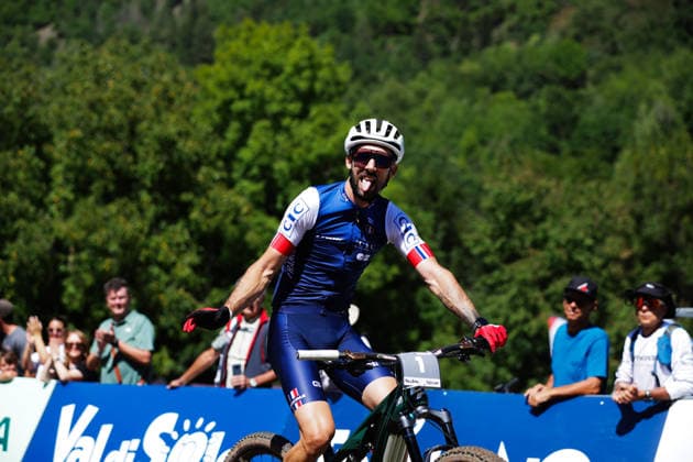 2026 UCI Mountain Bike World Championships Picture by Ed Sykes SWpix.com - 26 08 2026 - Cycling - 2026 UCI Mountain Bike World Championships - Val di Sole, Trentino, Italy - E-mountain bike (E-MTB) Cross Country - Men Elite - Jerome Gilloux (France) wins to become World Champion Copyright: x xSWpix.comx(t axPhotographyxHubxLtd)xEdxSykes SWpix.comx SWP-3030-19470