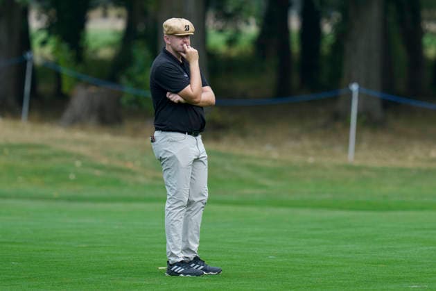 SUTTON COLDFIELD, ENGLAND - AUG 26: Harry Hall (ENG) waits on the fourth fairway during the Pro-Am at the 2026 Husqvarna British Masters at The Belfry, Sutton Coalfield on August 26, 2026 in Warwickshire, England The 2026 Husqvarna British Masters