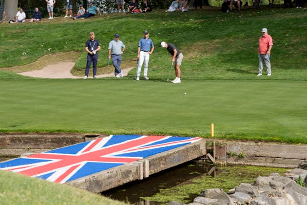 SUTTON COLDFIELD, ENGLAND - AUG 26: Joakim Lagergren (SWE) putts on the tenth green during the Pro-Am at the 2026 Husqvarna British Masters at The Belfry, Sutton Coalfield on August 26, 2026 in Warwickshire, England The 2026 Husqvarna British Masters