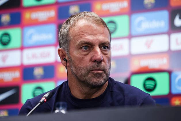 August 26, 2026, Sant Joan Despi, Barcelona, Spain: Hansi Flick, head coach of FC Barcelona, Barca attends his press conference, PK, Pressekonferenz during the training day of FC Barcelona ahead the Spanish League, LaLiga EA Sports, football match against Athletic Club at Ciudad Esportiva Joan Gamper on August 26, 2026 in Sant Joan Despi, Barcelona, Spain. FC Barcelona Training And Press Conference - LaLiga EA Sports  - ZUMAa181 20260826_zaa_a181_044 Copyright: xJavierxBorregox
