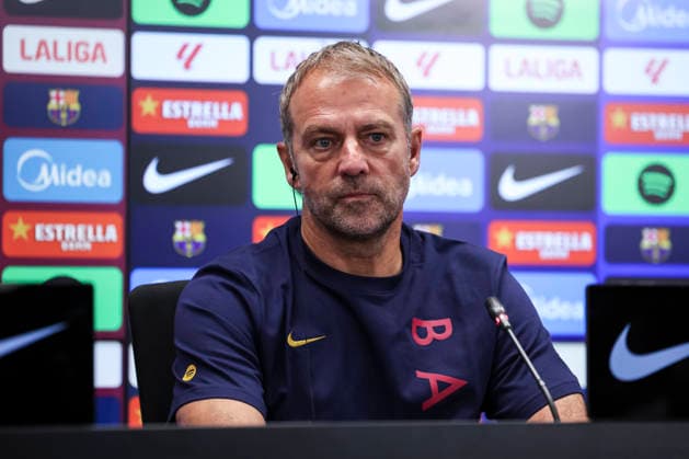 August 26, 2026, Sant Joan Despi, Barcelona, Spain: Hansi Flick, head coach of FC Barcelona, Barca attends his press conference, PK, Pressekonferenz during the training day of FC Barcelona ahead the Spanish League, LaLiga EA Sports, football match against Athletic Club at Ciudad Esportiva Joan Gamper on August 26, 2026 in Sant Joan Despi, Barcelona, Spain. FC Barcelona Training And Press Conference - LaLiga EA Sports  - ZUMAa181 20260826_zaa_a181_055 Copyright: xJavierxBorregox