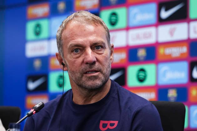 August 26, 2026, Sant Joan Despi, Barcelona, Spain: Hansi Flick, head coach of FC Barcelona, Barca attends his press conference, PK, Pressekonferenz during the training day of FC Barcelona ahead the Spanish League, LaLiga EA Sports, football match against Athletic Club at Ciudad Esportiva Joan Gamper on August 26, 2026 in Sant Joan Despi, Barcelona, Spain. FC Barcelona Training And Press Conference - LaLiga EA Sports  - ZUMAa181 20260826_zaa_a181_062 Copyright: xJavierxBorregox