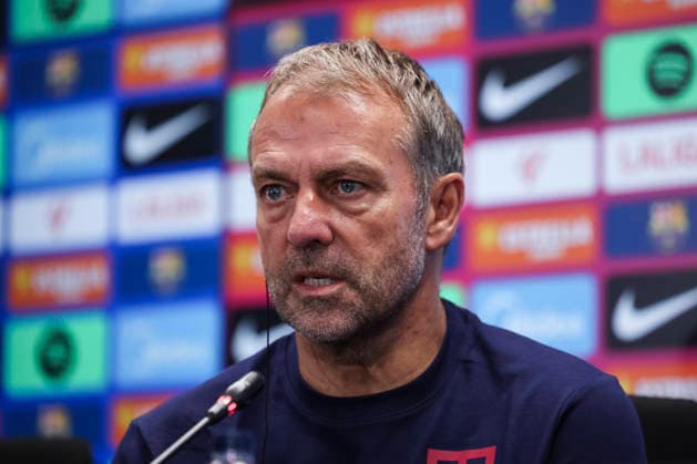 August 26, 2026, Sant Joan Despi, Barcelona, Spain: Hansi Flick, head coach of FC Barcelona, Barca attends his press conference, PK, Pressekonferenz during the training day of FC Barcelona ahead the Spanish League, LaLiga EA Sports, football match against Athletic Club at Ciudad Esportiva Joan Gamper on August 26, 2026 in Sant Joan Despi, Barcelona, Spain. FC Barcelona Training And Press Conference - LaLiga EA Sports  - ZUMAa181 20260826_zaa_a181_066 Copyright: xJavierxBorregox