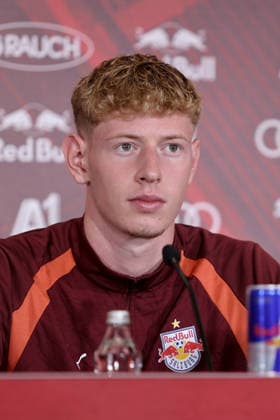 SOCCER - UEFA EL, RBS vs Mjaellby SALZBURG,AUSTRIA,26.AUG.26 - SOCCER - UEFA Europa League, play-off, Red Bull Salzburg vs Mjaellby AIF, preview, press conference, PK, Pressekonferenz RBS. Image shows Valentin Sulzbacher (RBS).  GEPAxpictures xMathiasxMandl