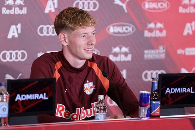 SOCCER - UEFA EL, RBS vs Mjaellby SALZBURG,AUSTRIA,26.AUG.26 - SOCCER - UEFA Europa League, play-off, Red Bull Salzburg vs Mjaellby AIF, preview, press conference, PK, Pressekonferenz RBS. Image shows Valentin Sulzbacher (RBS).  GEPAxpictures xMathiasxMandl