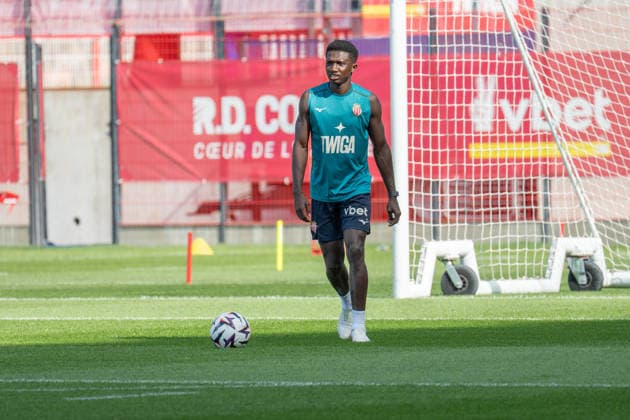 AS Monaco Training - Monaco Lamine Camara seen during training session of AS Monaco Football Club before the Europa League Conference match against Polish team Gornik Zabrze taken place in Stade Louis II on August 27, in AS Monaco training center in La Turbie, France on August 26, 2026. Photo by Laurent Coust ABACAPRESS.COM LA TURBIE Monaco  Copyright: xCoustxLaurent ABACAx